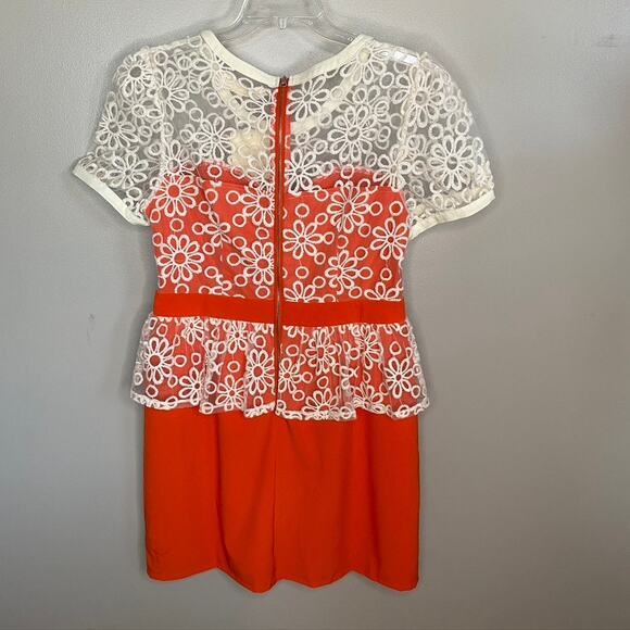NWT Women's A'Reve Peplum Short Sleeve Lace Twee Dress Orange Size Large - Picture 10 of 11